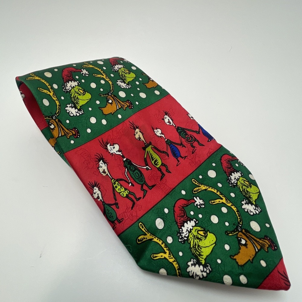 Dr.Seuss The Grinch Who Stole Christmas 100% Silk Tie Hand Sewn Vintage 1996
